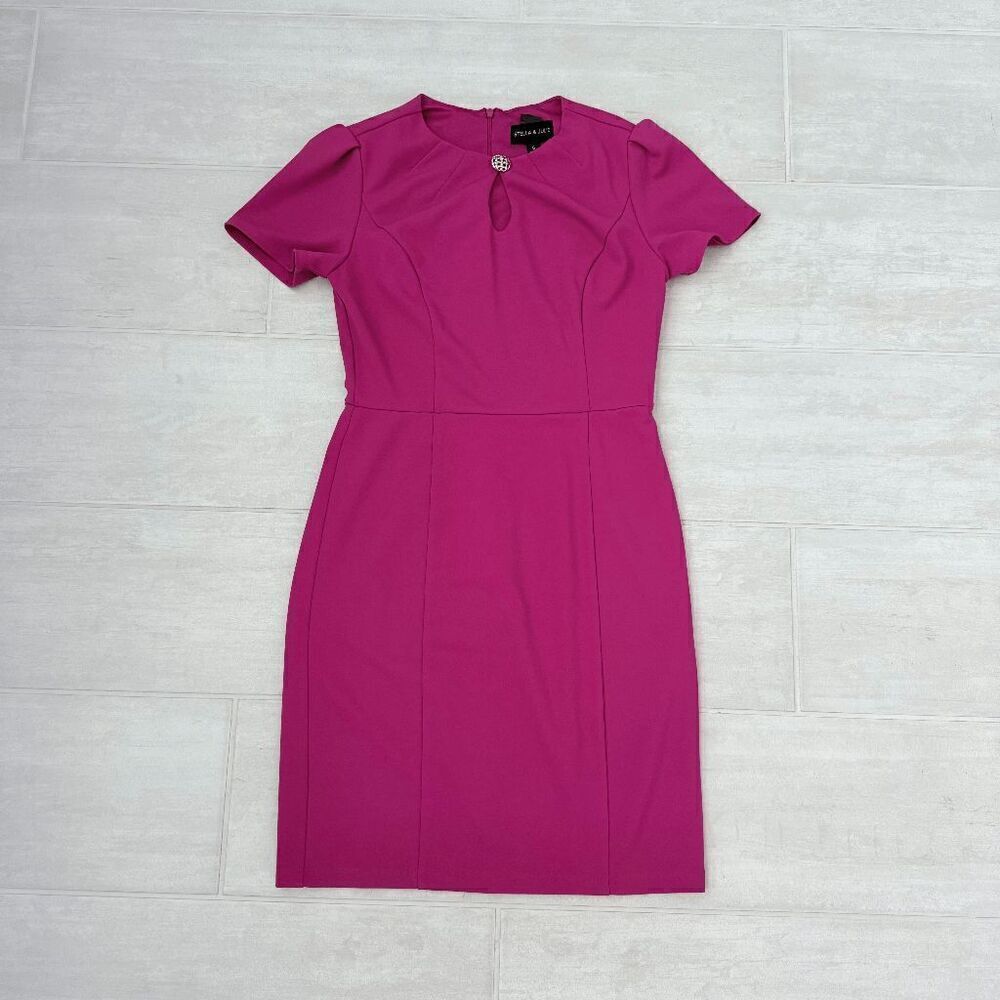 Stella & Julie Sheath Dress Fuscia Pink 6 Midi Dress Short Sleeve Embellished